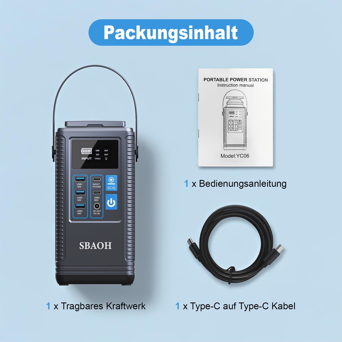 Tragbare Powerstation 256Wh (80.000mAh) – Solar-Generator mit LiFePO4-Akku – Schnelles 1,5-Stunden-Laden – Powerbank für Notstrom, Outdoor, Camping, Wohnmobil & Jagd