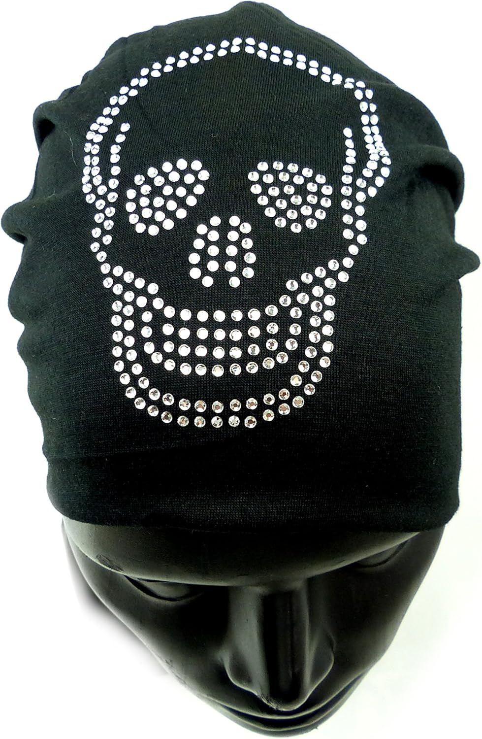 Evil Wear Herren Damen Stoffmütze long Beanie Cap Totenkopf Strass Schwarz