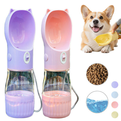 2-in-1 tragbare Hundetrinkflasche für kleine und große Hunde & Katzen – Auslaufsicherer Wasserspender mit integriertem Futternapf für unterwegs – Haustier-Futterspender