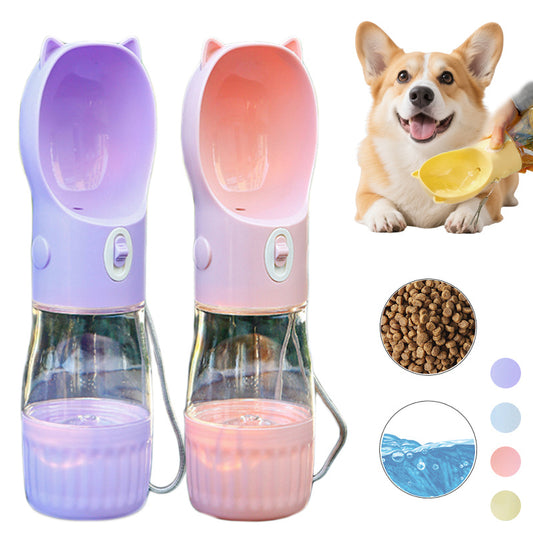2-in-1 tragbare Hundetrinkflasche für kleine und große Hunde & Katzen – Auslaufsicherer Wasserspender mit integriertem Futternapf für unterwegs – Haustier-Futterspender