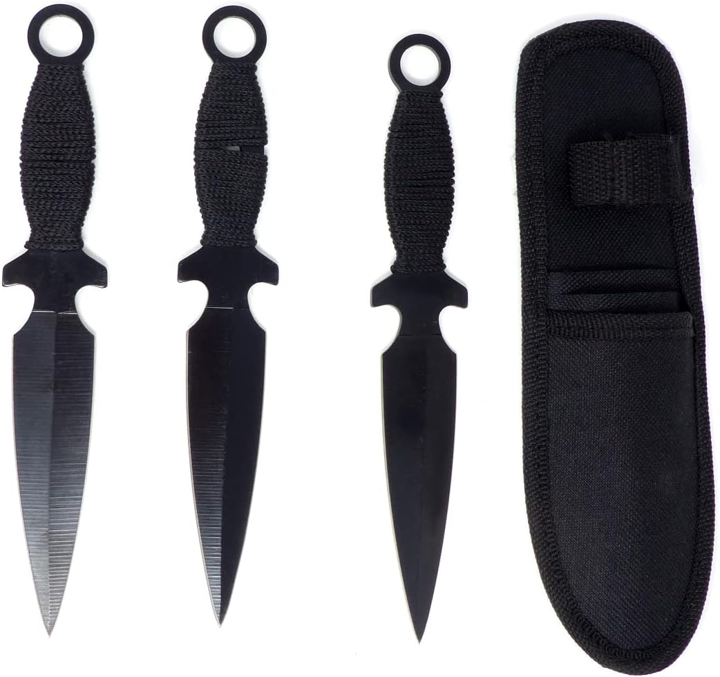 Evil Wear Camping-Messer 3X Outdoor Survival Knife schwarz mit Tasche 19cm
