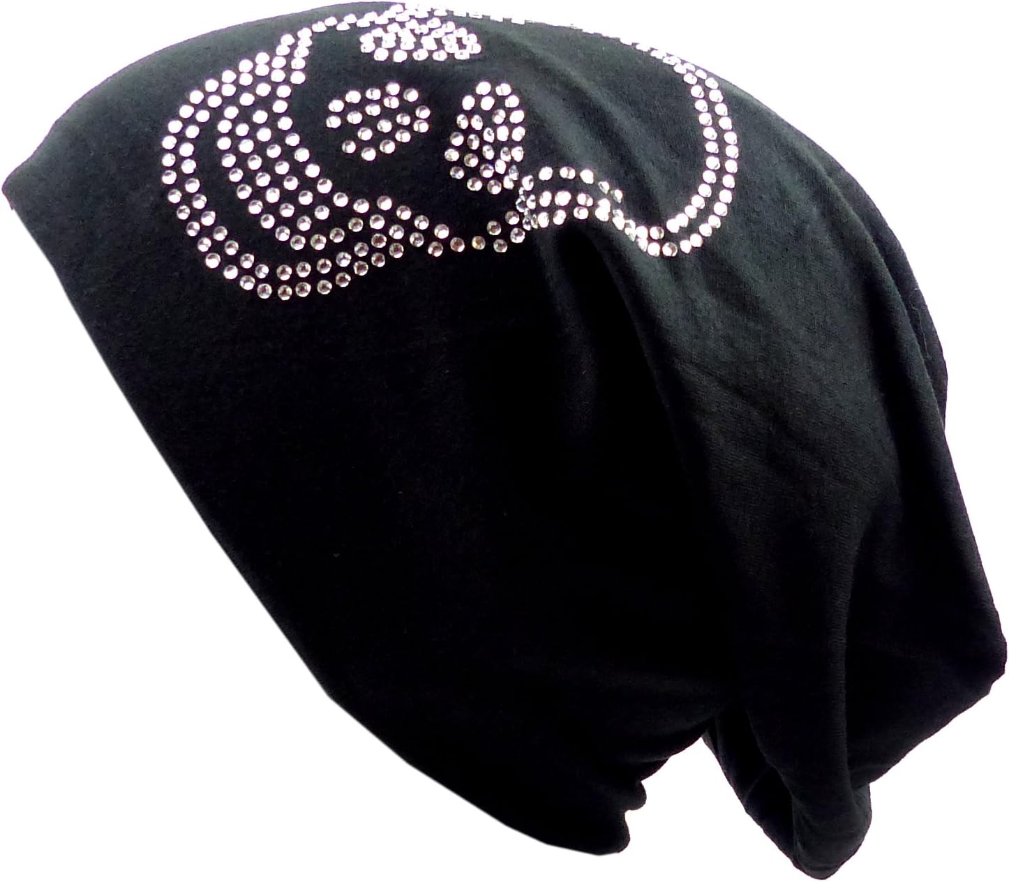 Evil Wear Herren Damen Stoffmütze long Beanie Cap Totenkopf Strass Schwarz