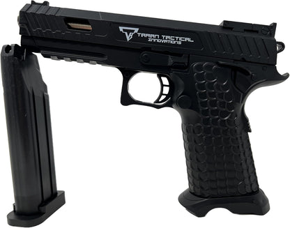 Seilershop Softair Pistole PQ7 6mm Federdruck < 0,5J – Maßstab 1:1 – Detailgetreuer Nachbau mit Schlittenfang – 300g Gewicht – Magazin 24 Schuss – Hop-Up – Schwarz