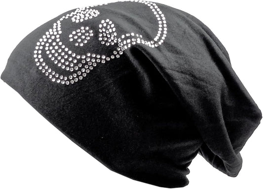 Evil Wear Herren Damen Stoffmütze long Beanie Cap Totenkopf Strass Schwarz