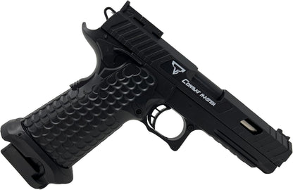 Seilershop Softair Pistole PQ7 6mm Federdruck < 0,5J – Maßstab 1:1 – Detailgetreuer Nachbau mit Schlittenfang – 300g Gewicht – Magazin 24 Schuss – Hop-Up – Schwarz