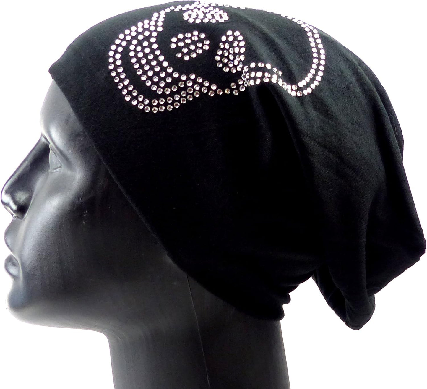 Evil Wear Herren Damen Stoffmütze long Beanie Cap Totenkopf Strass Schwarz