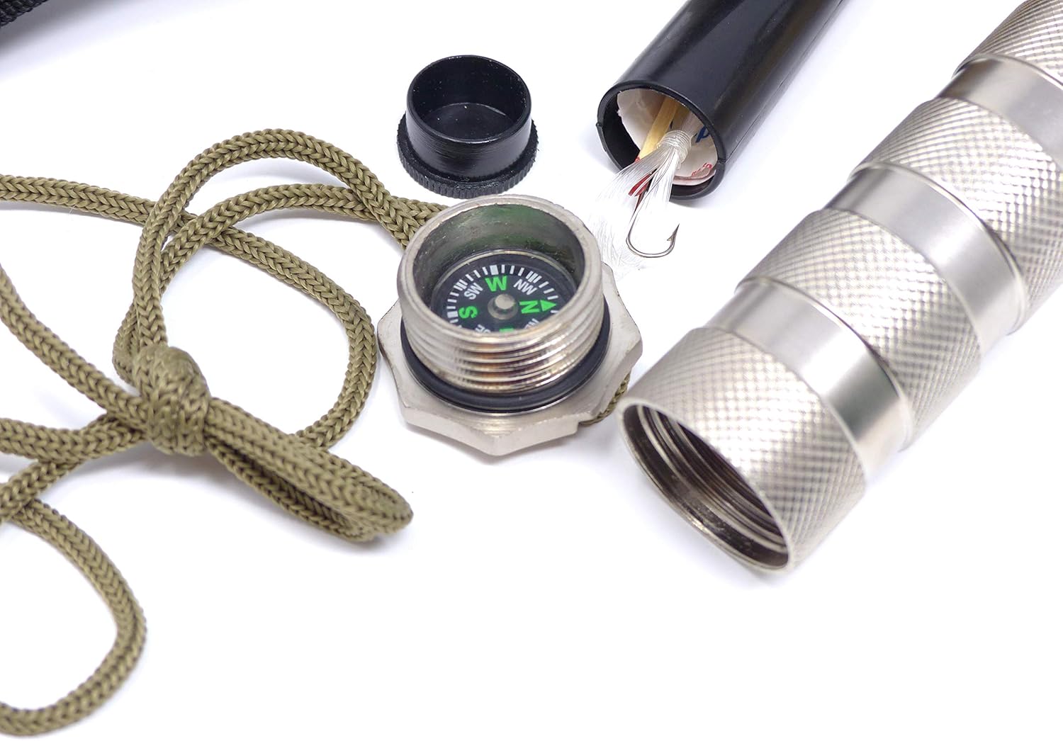 Evil Wear Überlebensmesser Survival Militär Kompass Set Silber Stahl mit viel Zubehör