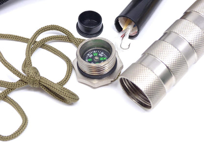 Evil Wear Überlebensmesser Survival Militär Kompass Set Silber Stahl mit viel Zubehör