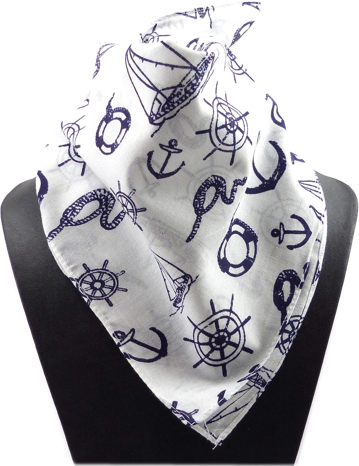 Maske-Schal Nickituch weiss Maritimes Motiv blau