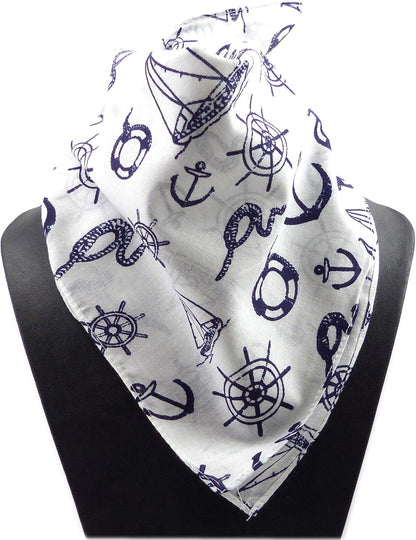 Maske-Schal Nickituch weiss Maritimes Motiv blau