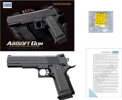 Softair Pistole Metall/ABS Rayline RV306 (Manuell Federdruck), Nachbau im Maßstab 1:1, Länge: 23cm, Gewicht: 400g, Kaliber: 6mm, Farbe: Schwarz - (unter 0,5 Joule - ab 14 Jahre)