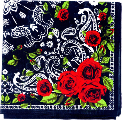 Evil Wear Maske-Schal Nickituch schwarz-Rosen rot Pasli. Muster Totenkopf weiss 54cm
