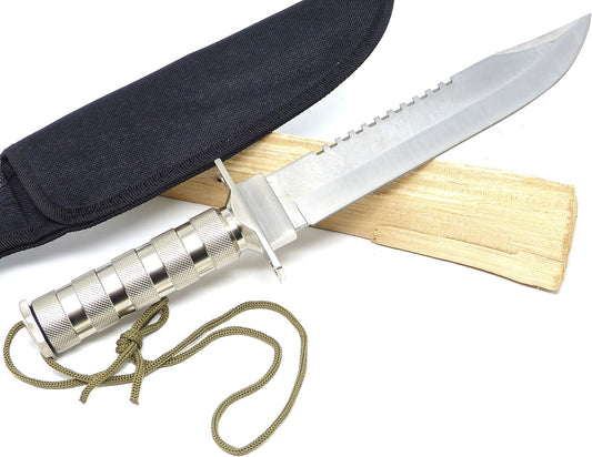 Evil Wear Überlebensmesser Survival Militär Kompass Set Silber Stahl mit viel Zubehör