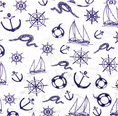 Maske-Schal Nickituch weiss Maritimes Motiv blau