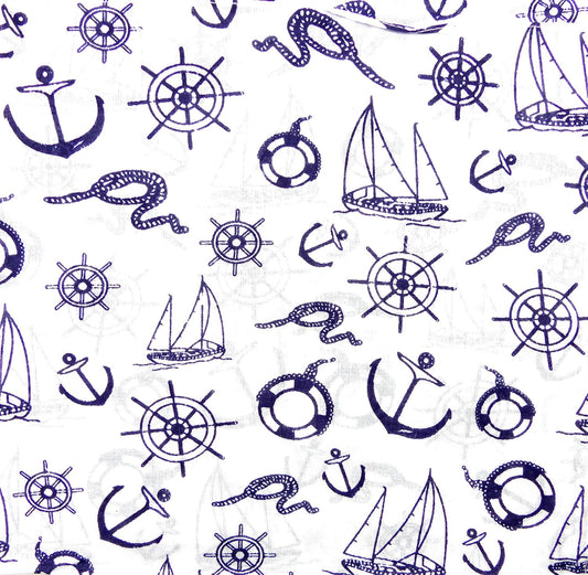 Maske-Schal Nickituch weiss Maritimes Motiv blau