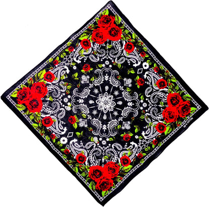 Evil Wear Maske-Schal Nickituch schwarz-Rosen rot Pasli. Muster Totenkopf weiss 54cm