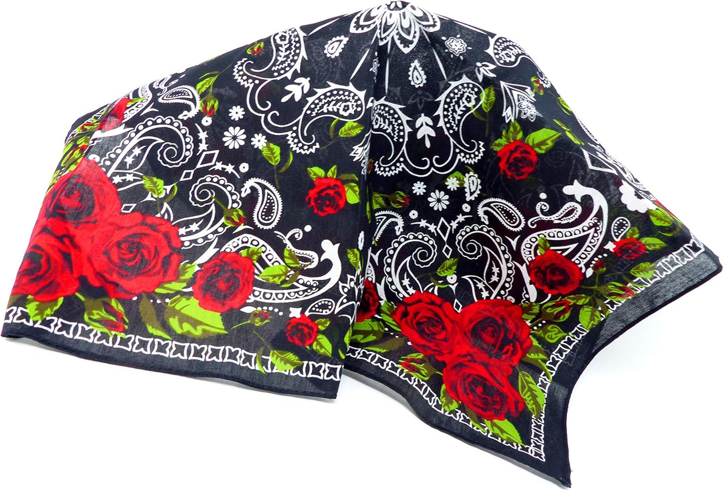 Evil Wear Maske-Schal Nickituch schwarz-Rosen rot Pasli. Muster Totenkopf weiss 54cm
