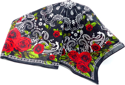 Evil Wear Maske-Schal Nickituch schwarz-Rosen rot Pasli. Muster Totenkopf weiss 54cm